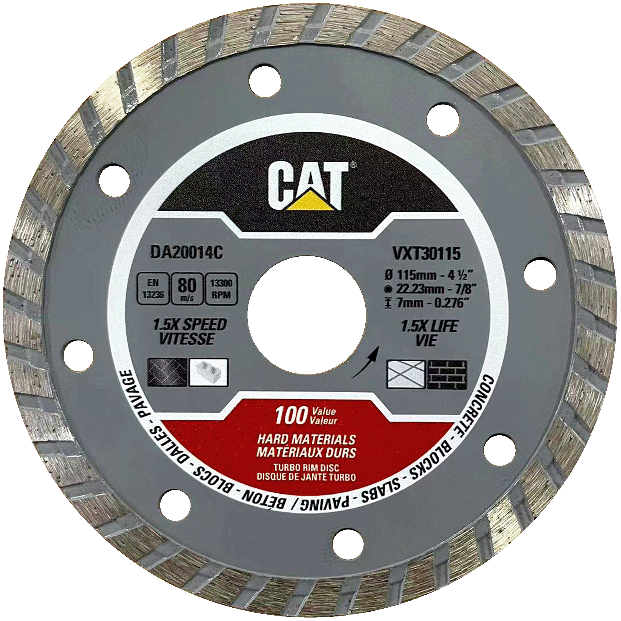 Disc diamantat CAT turbo pentru materiale dure, 125 mm, 100 VALUE, Model DA20015