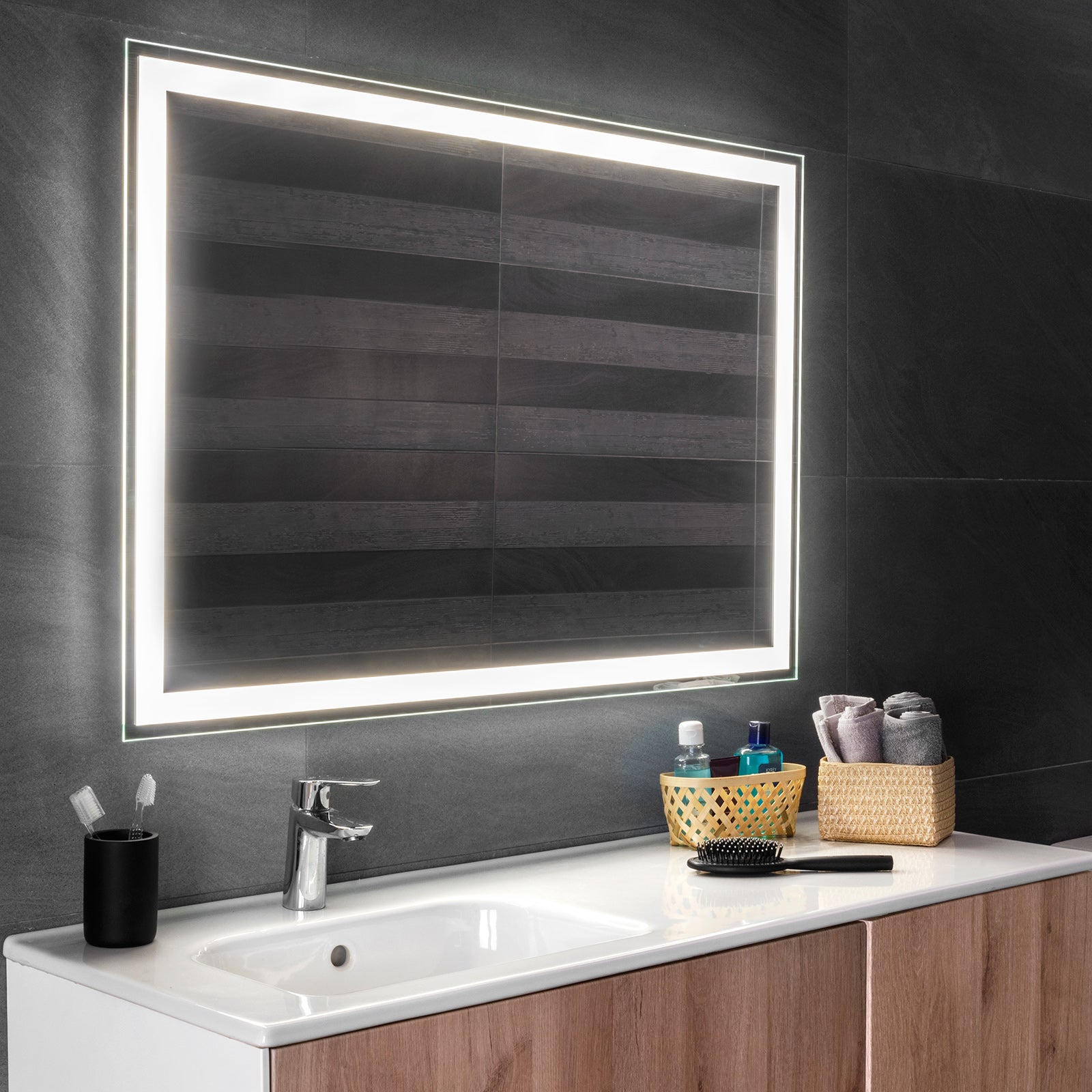 Espejo de Baño Rectangular con Luz LED - Función AntiVaho - Luz Blanca ...