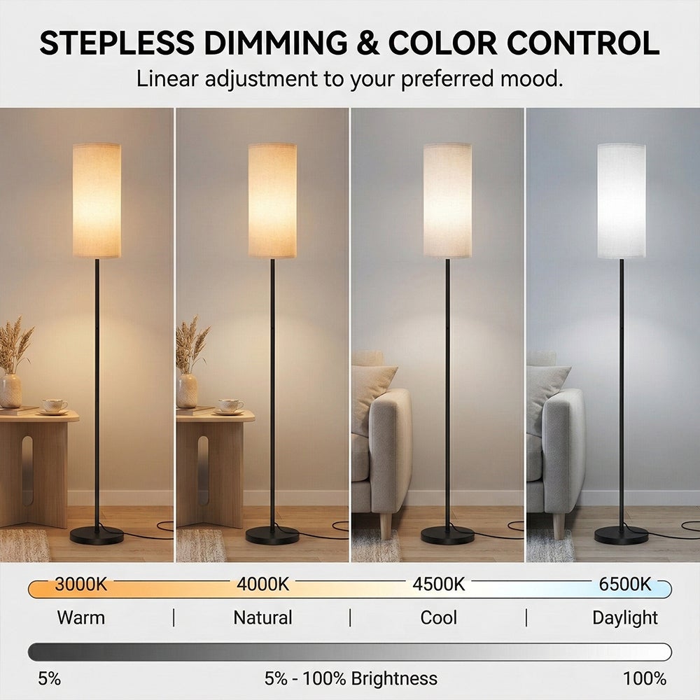 Lampadaire LED 12W Dimmable avec Télécommande Magnétique, Abat-Jour en Lin, Noir, 160 cm (Ampoule incluse) - 7
