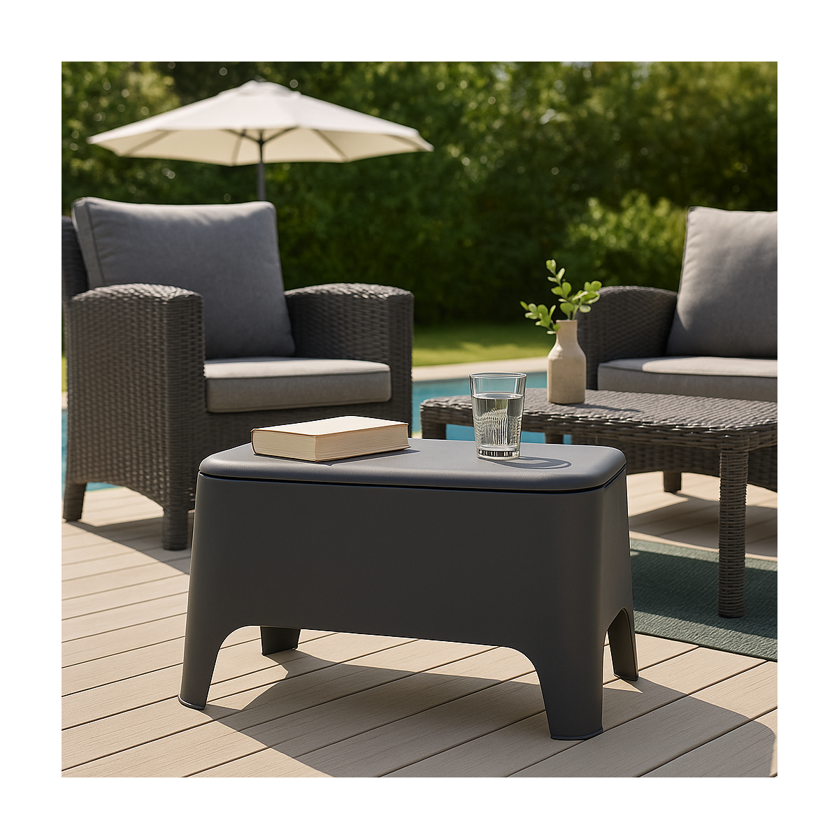 Tavolino in Resina da Esterno-Giardino Portaoggetti Petra Antracite - 4