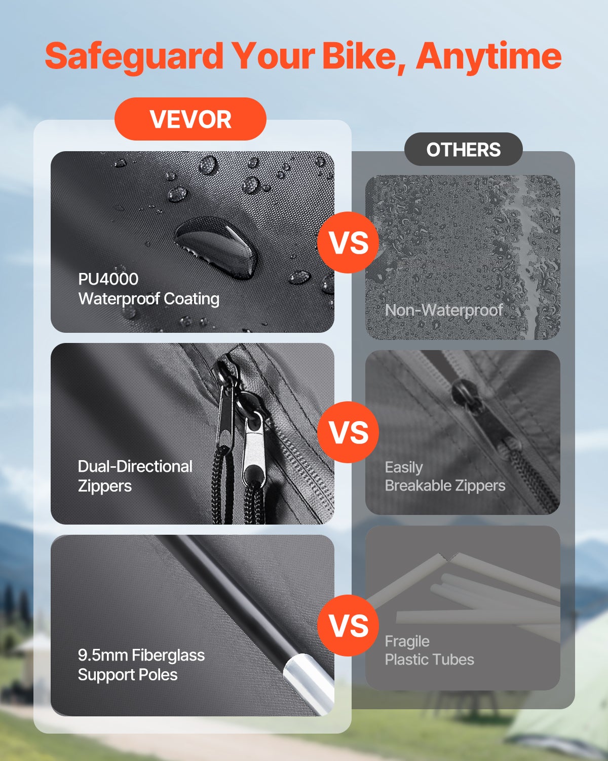 Abri à Vélo pour 3-4 Vélos,VEVOR Tente Rangement Étanche,Fenêtre Ventilée,Poteaux Fibre de Verre,Double Fermeture Éclair,Tissu Oxford,Extérieur - 7