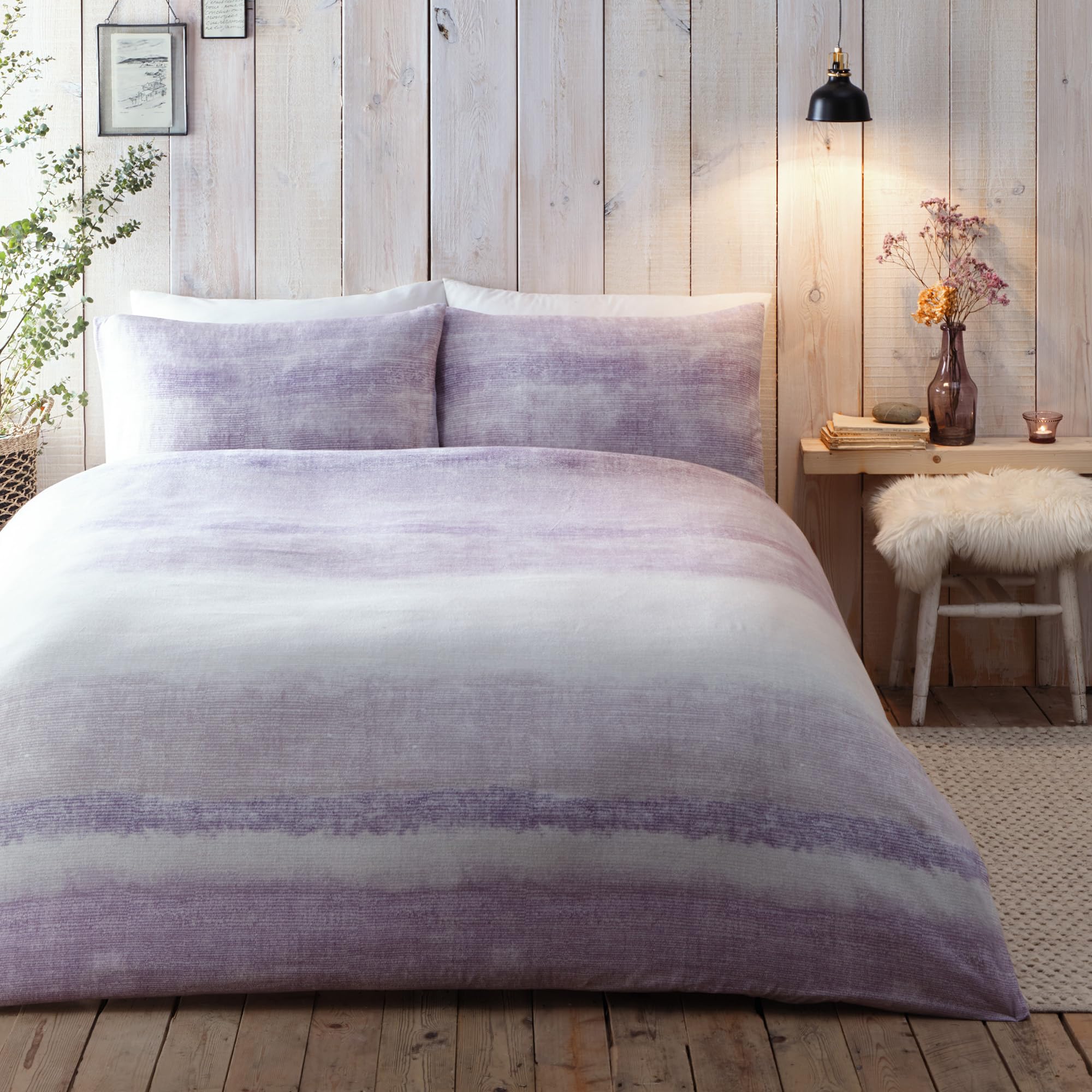 Appletree Hygge Anson Stripe - Set copripiumino in 100% cotone spazzolato, per letto singolo, colore: malva - 4