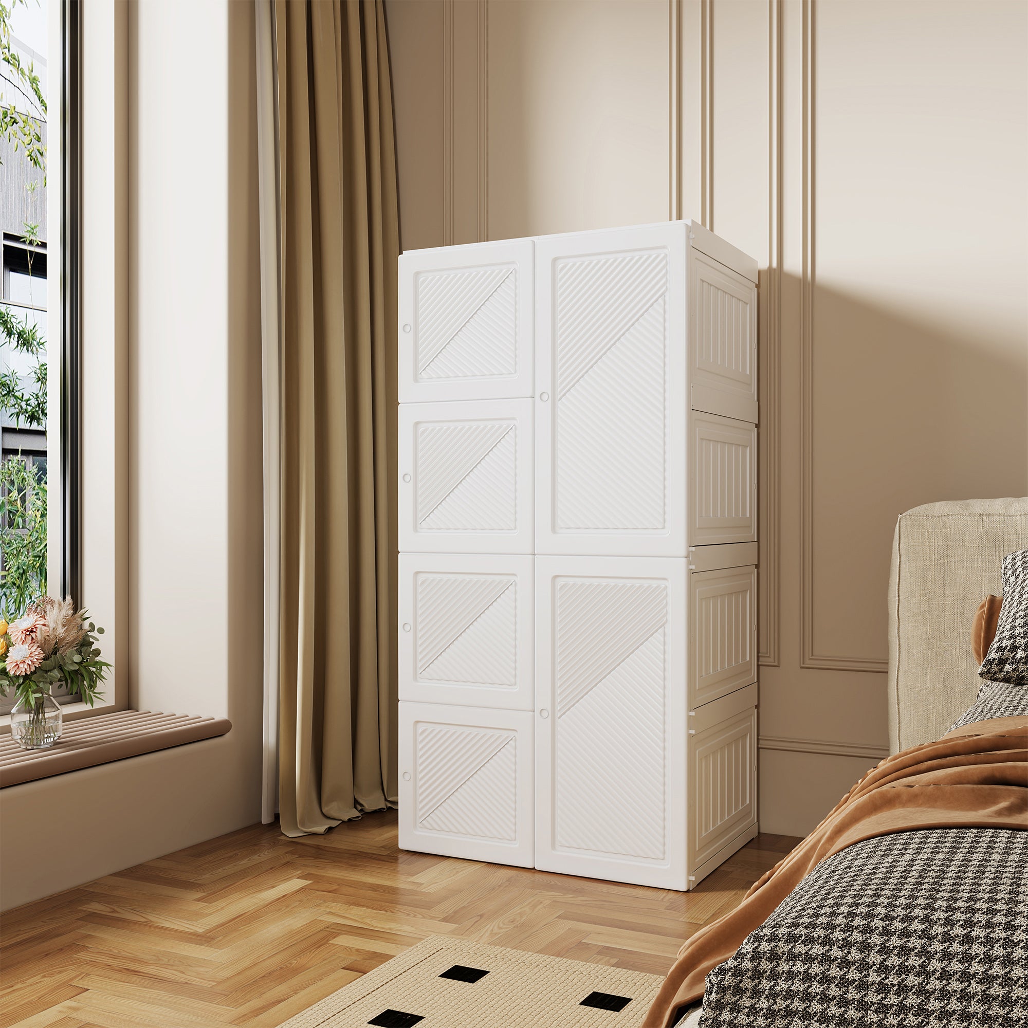 Armoire - Chambre Rangement - Style scandinave - ​Garde-robe - COZY - 6 Portes - 5 Cases - Avec cintres - PP - Blanc - 2