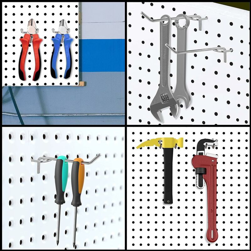 Ganci per pannello forato in acciaio (50 pezzi) - 10 cm - Gancio per pannello forato in metallo per organizzare gli attrezzi da ufficio - 4