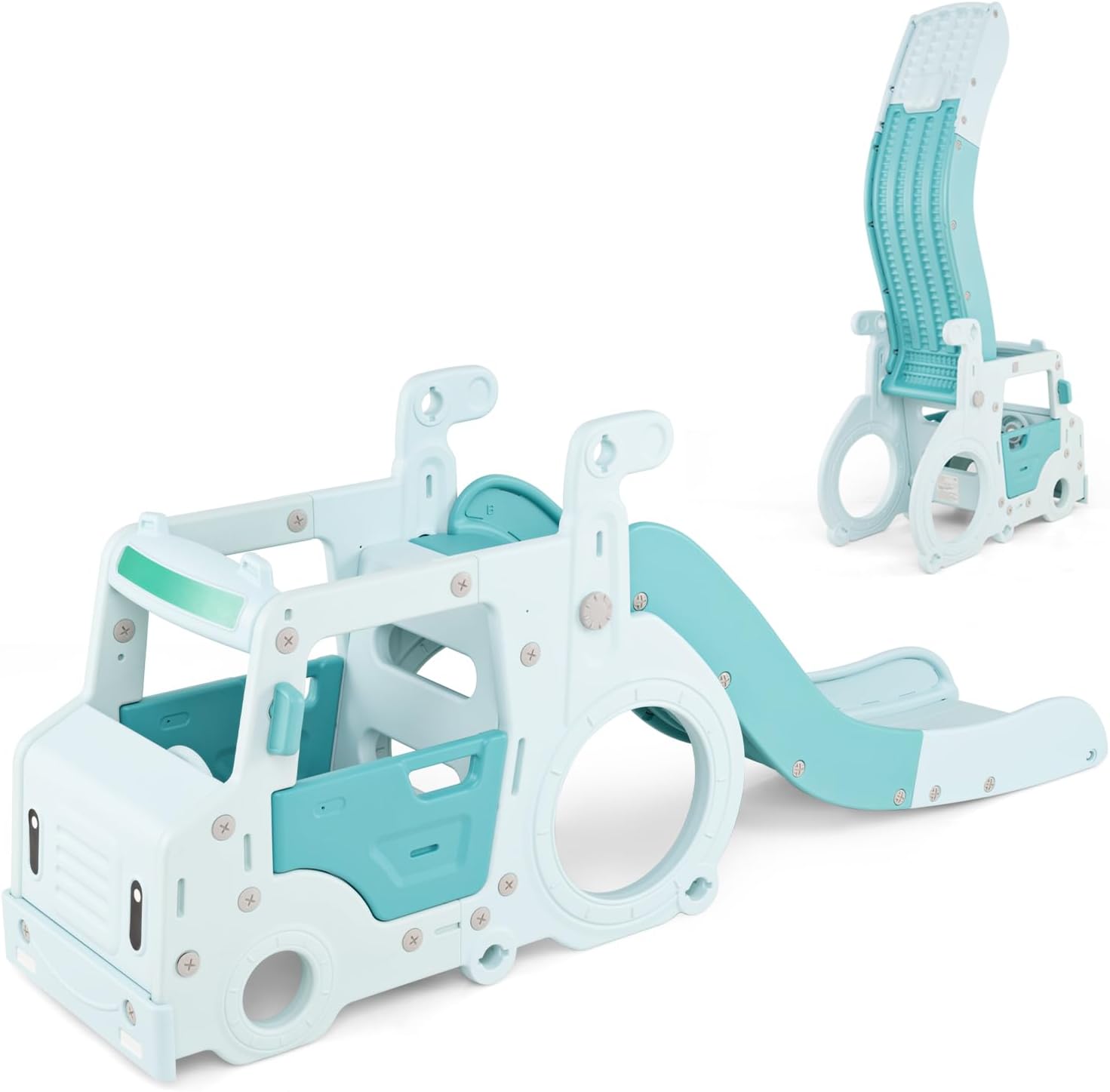 3 en 1 Toboggan Interieur Exterieur Enfants Pliable, Thème Voiture Bebe avec Rampes Surélevées, Volant Simulé, pour 1,5 Ans, Charge 30KG - 6