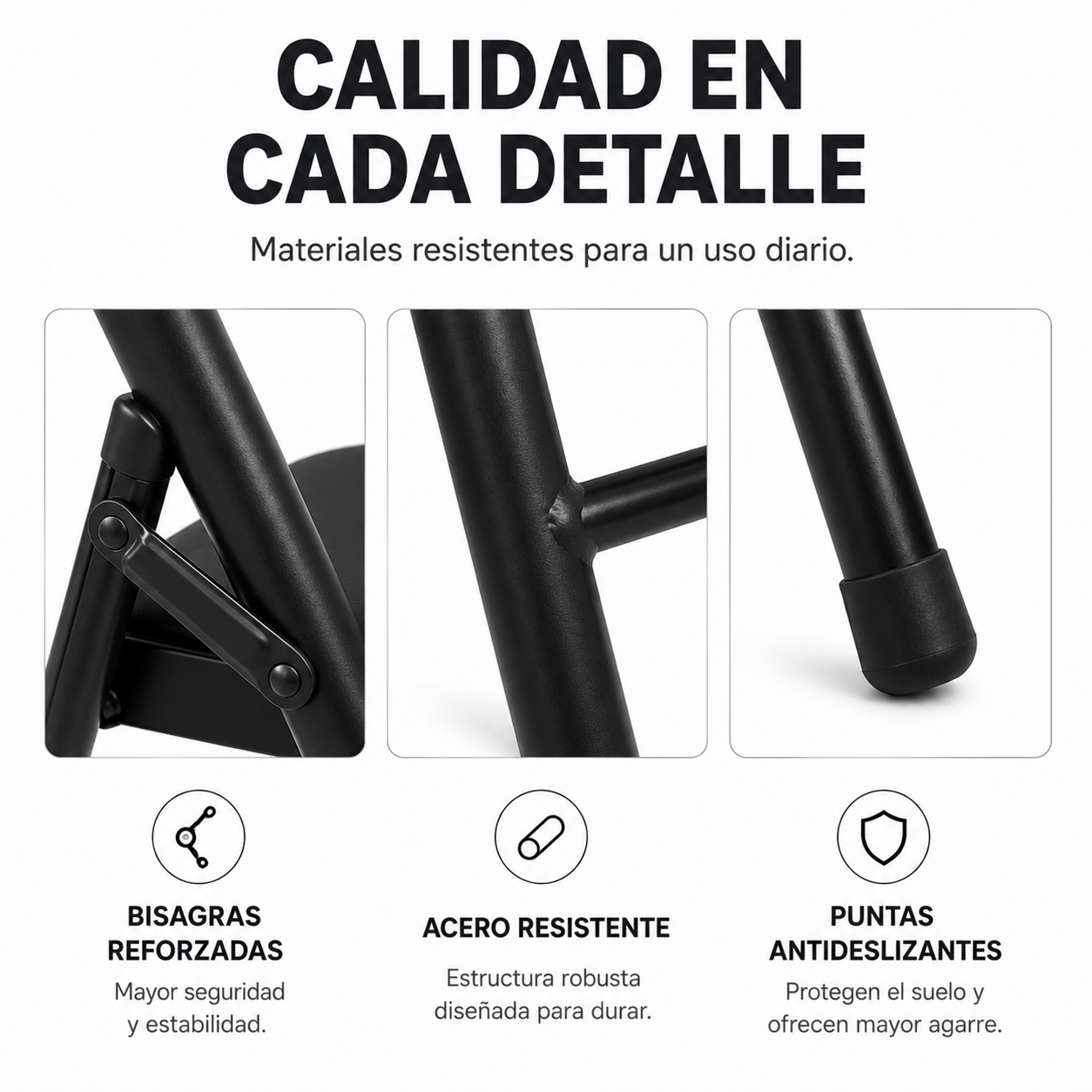 Silla Plegable Acolchada De Acero Negro - 4
