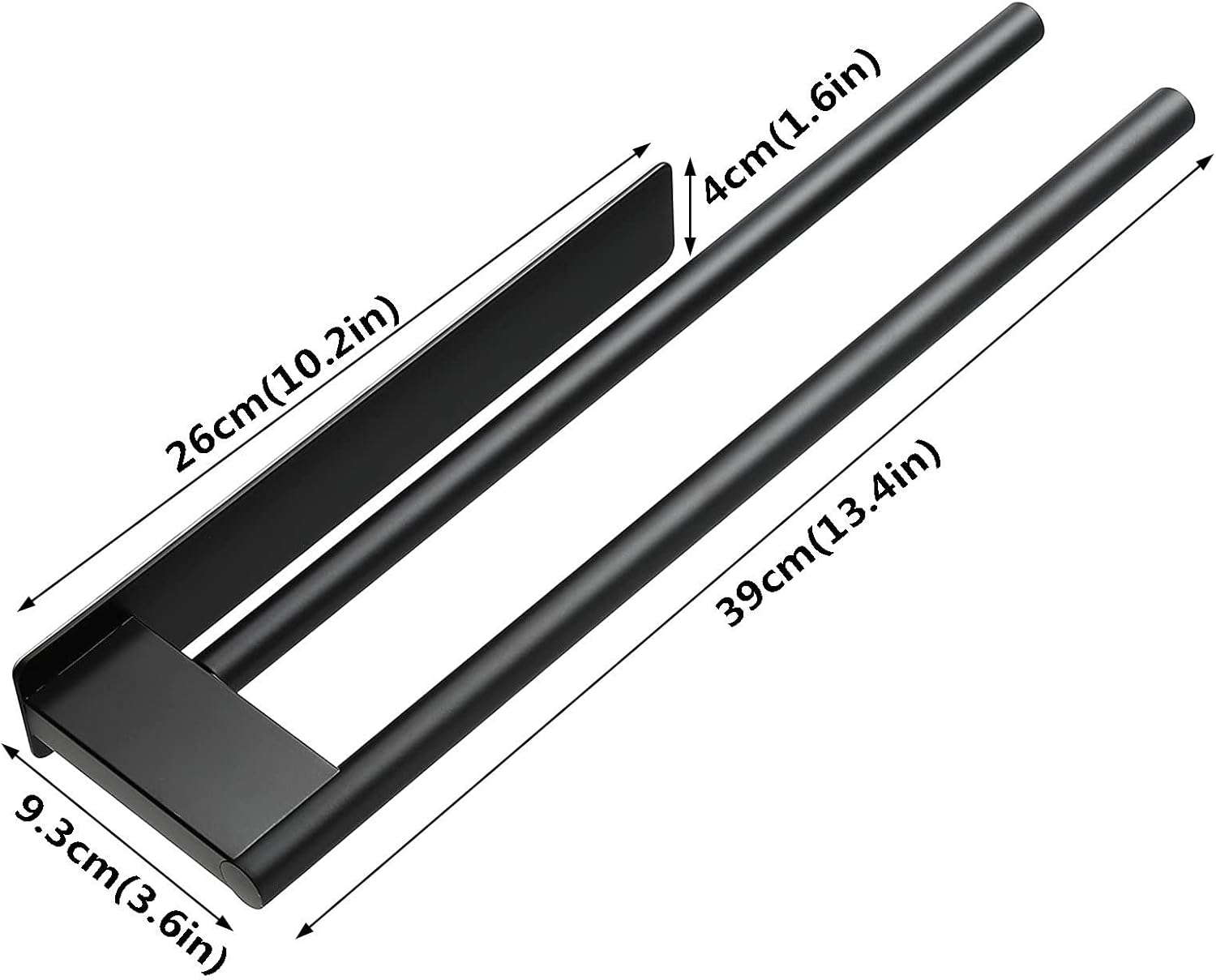 Porte-serviettes - Barre porte-serviettes - Double barre - Acier inoxydable - 1 pièce - 39 cm - Noir - 3