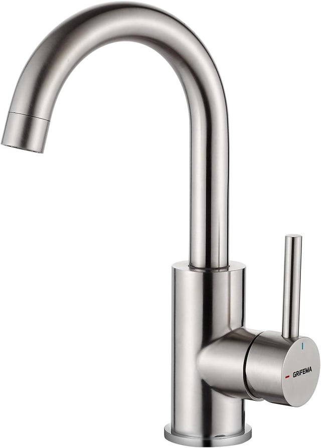 G1002A Mitigeur Lavabo Salle de Bain avec Bec Orientable 360°, Robinet Eau Chaude et Froide en Laiton, Aérateur Anti-Éclaboussures,