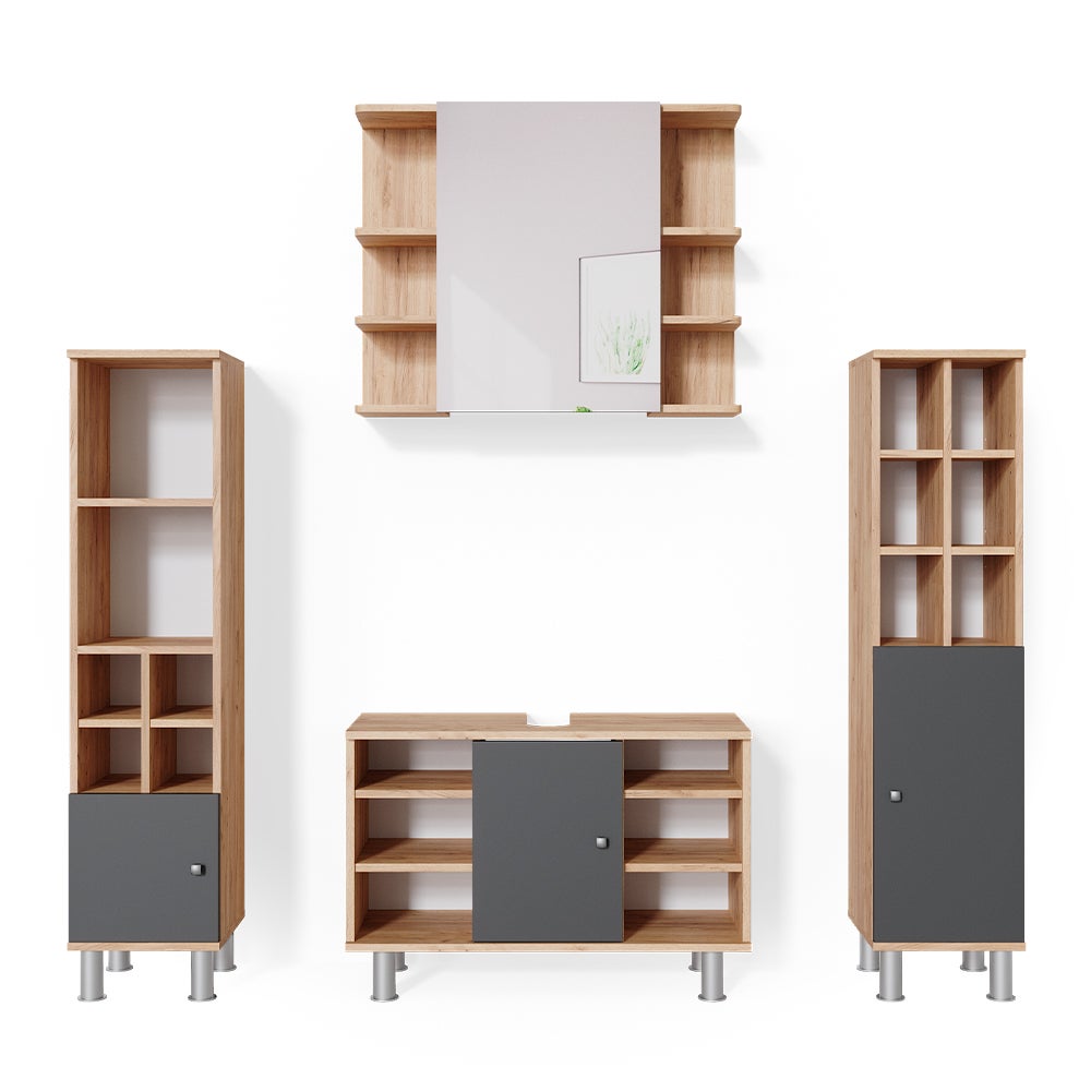 Vicco Zestaw mebli łazienkowych Fynn, Złoty dąb energetyczny, 4 części