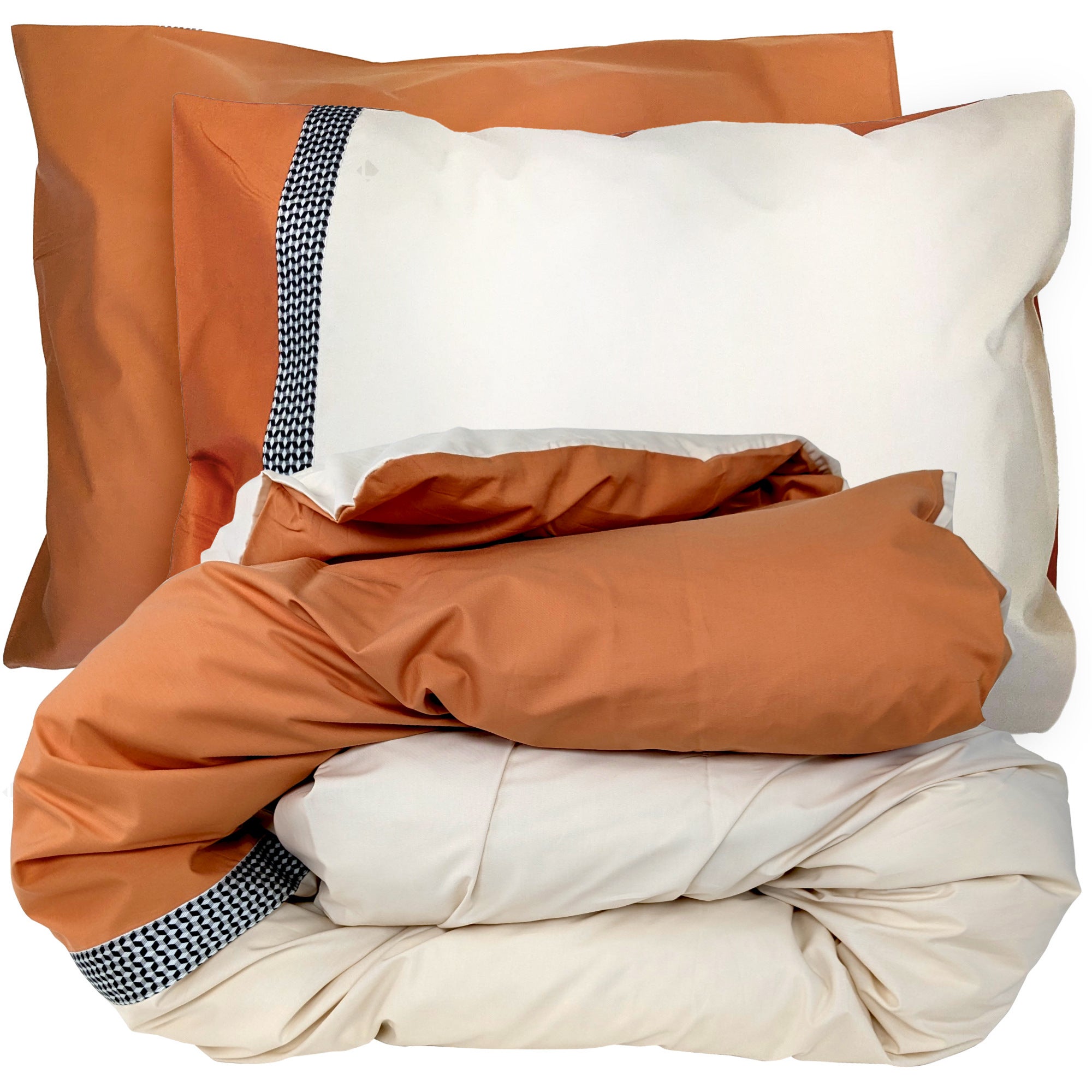 Parure de lit 240x220 cm 50x70 cm percale MACASSAR Cognac 3 pièces - 2