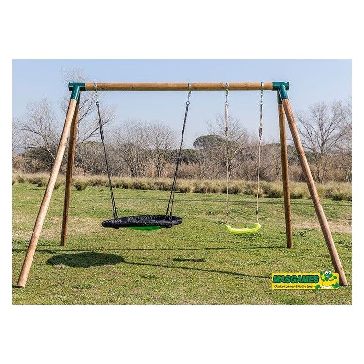 Balançoire double en bois rond Masgames DOBLE PLUS XL - 2