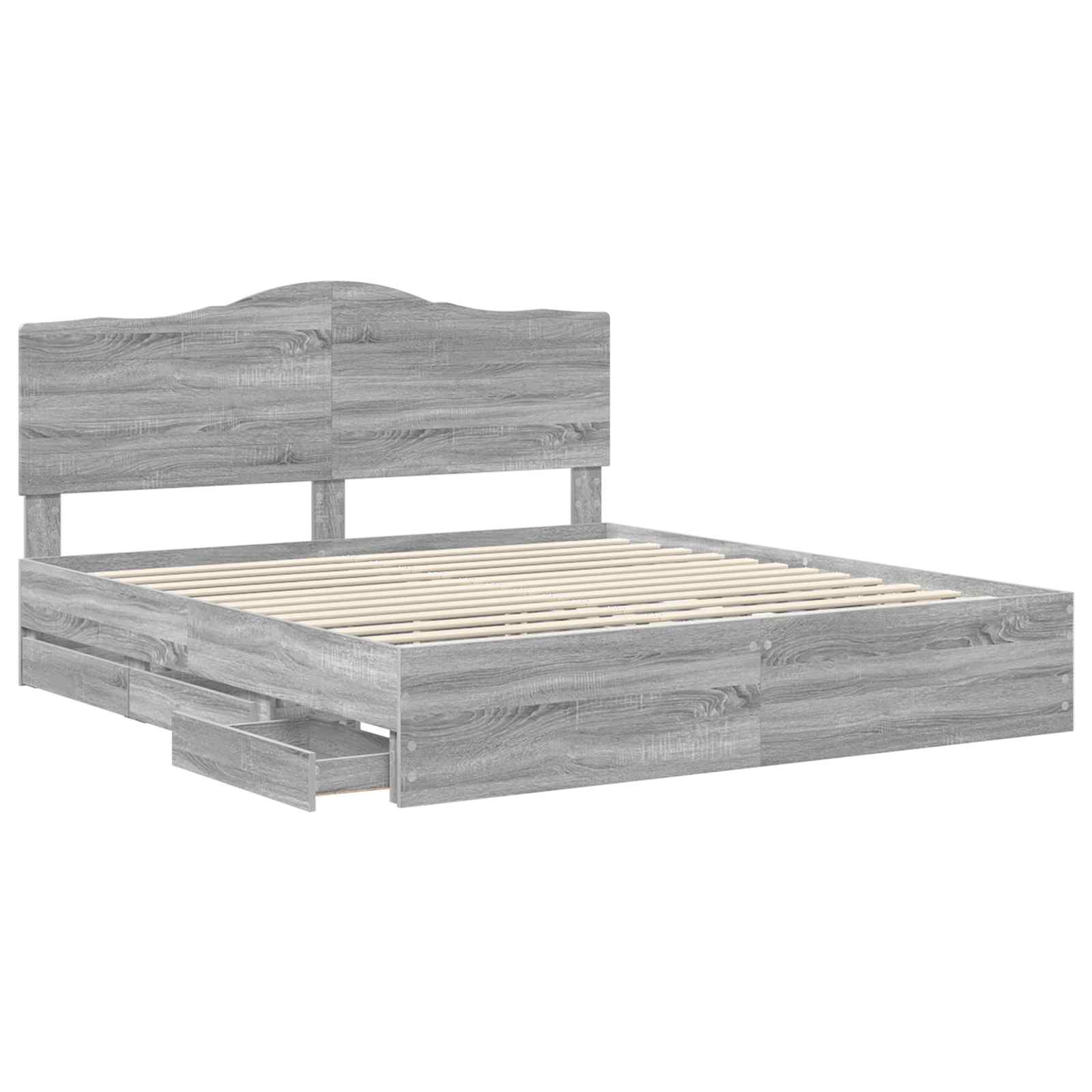Cadre de lit en panneau de bois gris pour la chambre, 200 × 200 cm - 5