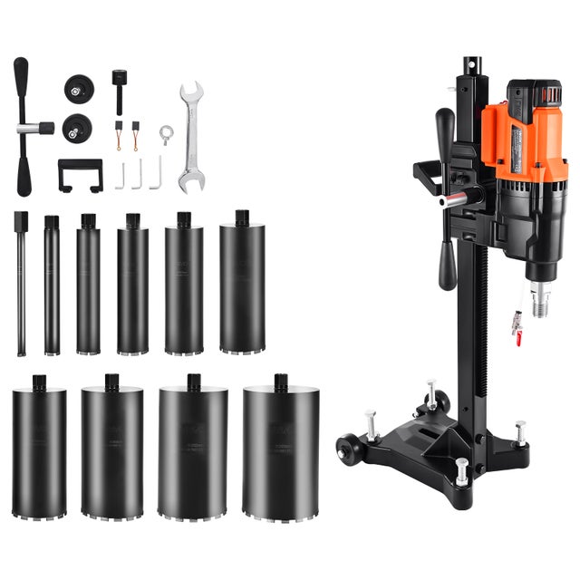 Carotteuse Diamant VEVOR 20–254 mm,Perceuse Béton 2500W sur Pied,2 Vitesses 535/920 tr/min,Sec/Humide,10 Forets UNC1 1/4-7,Brique Pierre