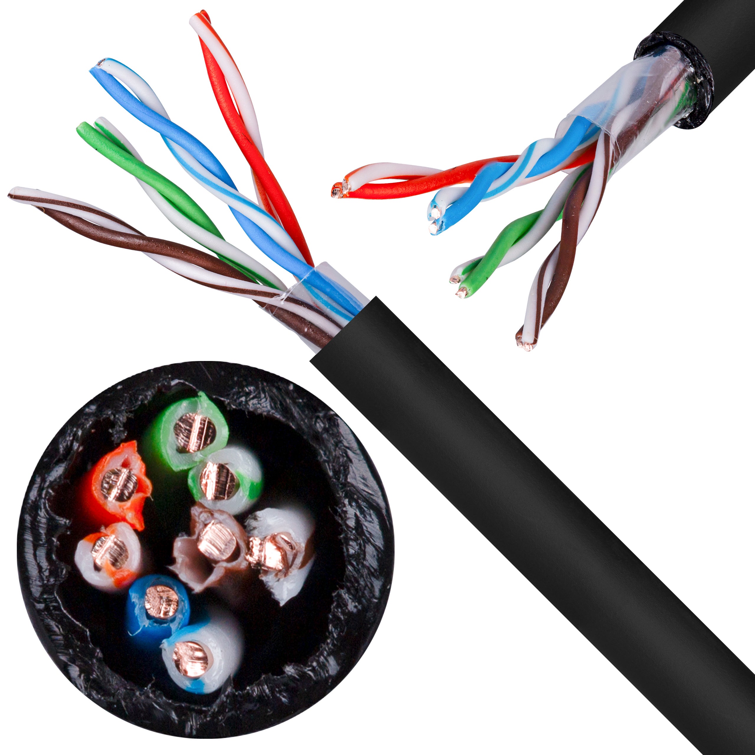 Kabel sieciowy U/UTP kat.5e skrętka 4x2x0,5mm zewnętrzny suchy PE czarny SATEC 305m