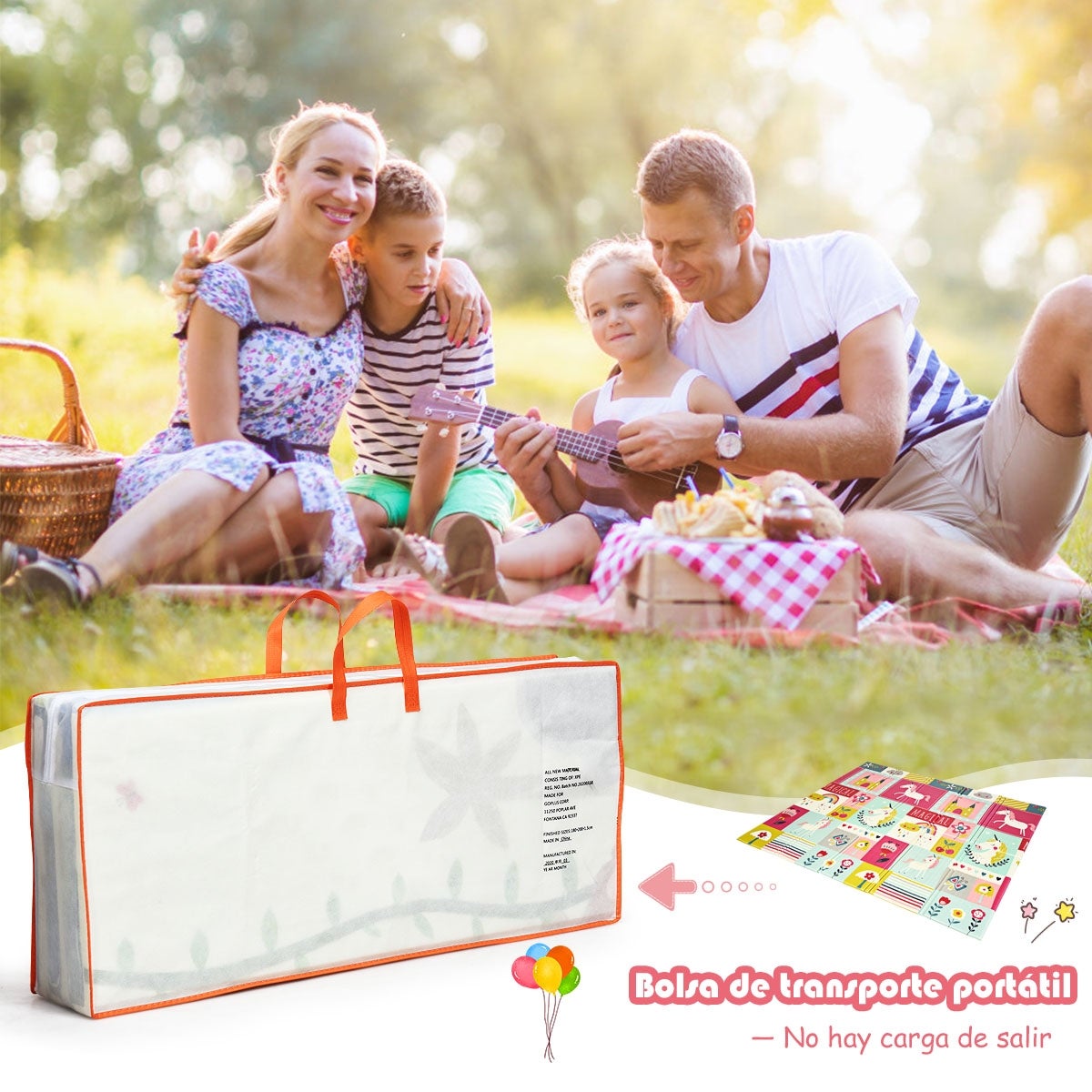 Alfombra de juego plegable reversible antitóxica xpe para niños 200x180cm