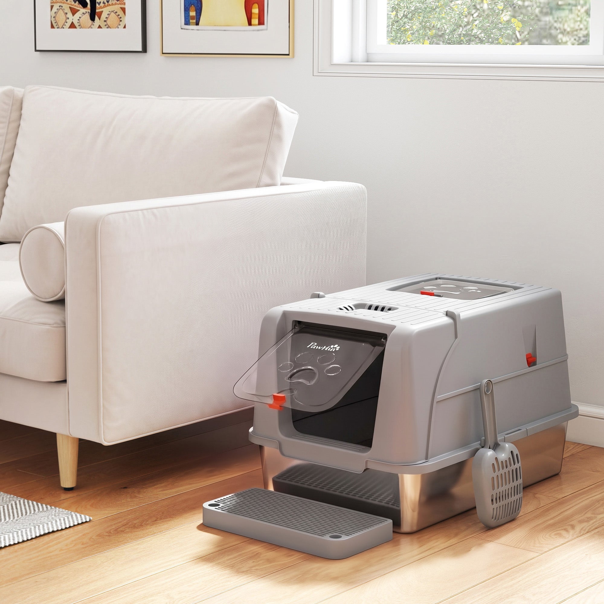 Pawhut Arenero Para Gatos Abs, Acero Inoxidable 61X41x38 Cm Gris/Claro Acero Inoxidable, Leroy Merlin