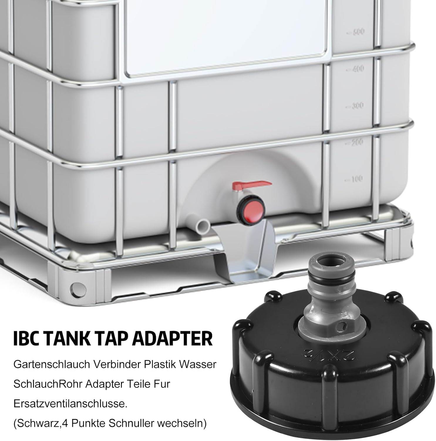 Adaptateur pour bouchon de réservoir IBC d'eau - raccord IBC S60x6 - trou fileté de 1/2 pouce - 5