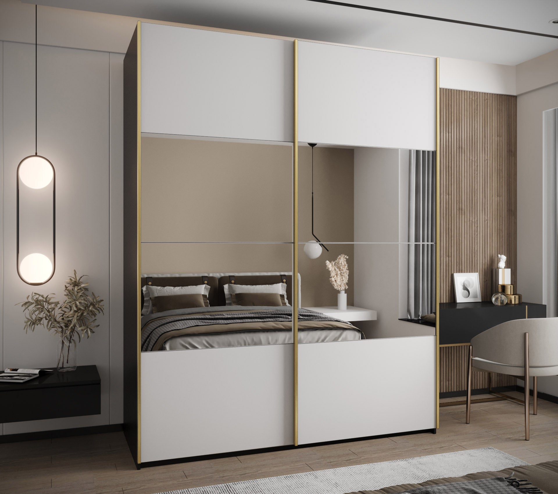 Szafa przesuwna wysoka Lux 4 190 x 64 x 245,5 cm czarny + biały + u. złoty - Abiks Meble - 2