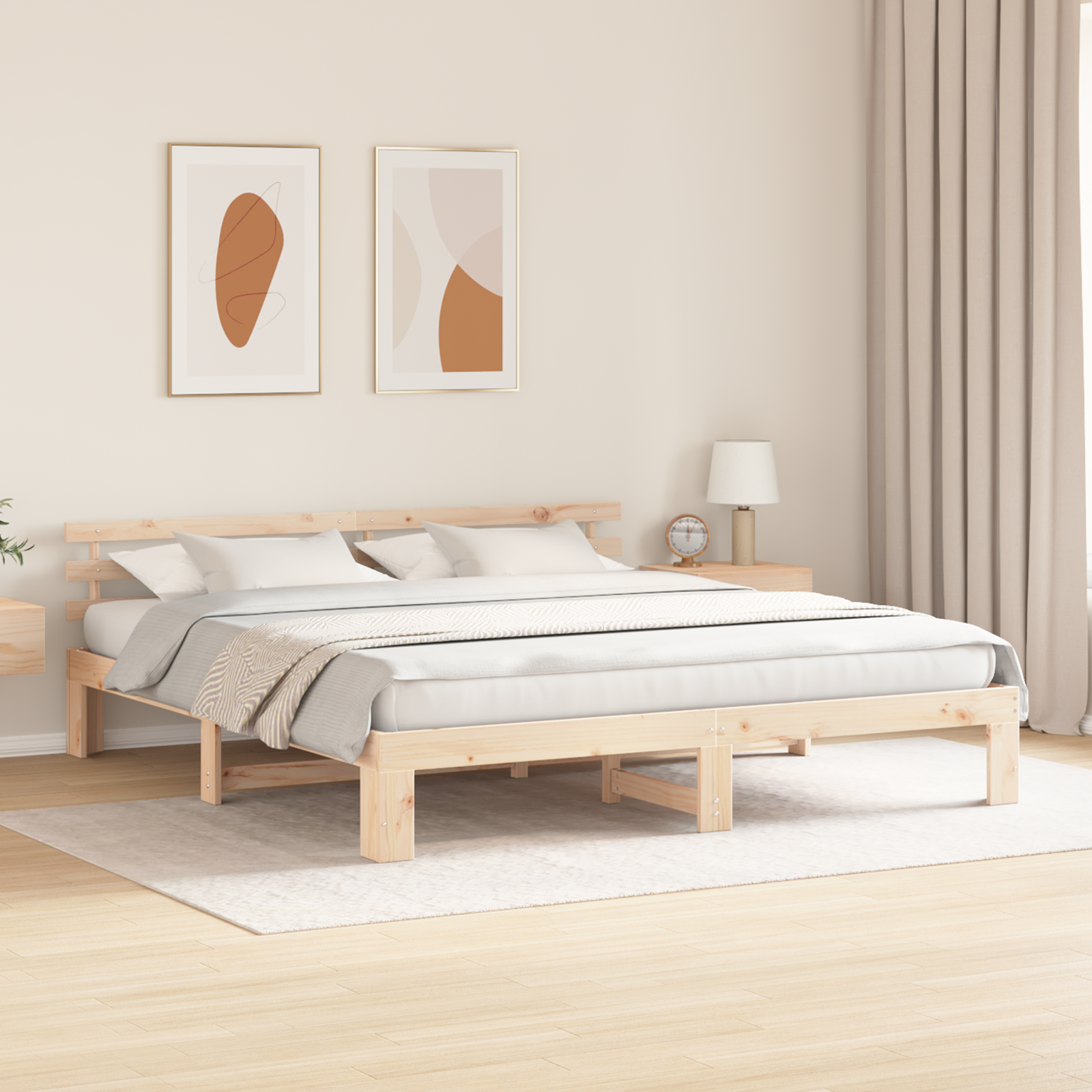 Ramka łóżka Naturalny 200 x 200 cm Lite drewno sosnowe vidaXL