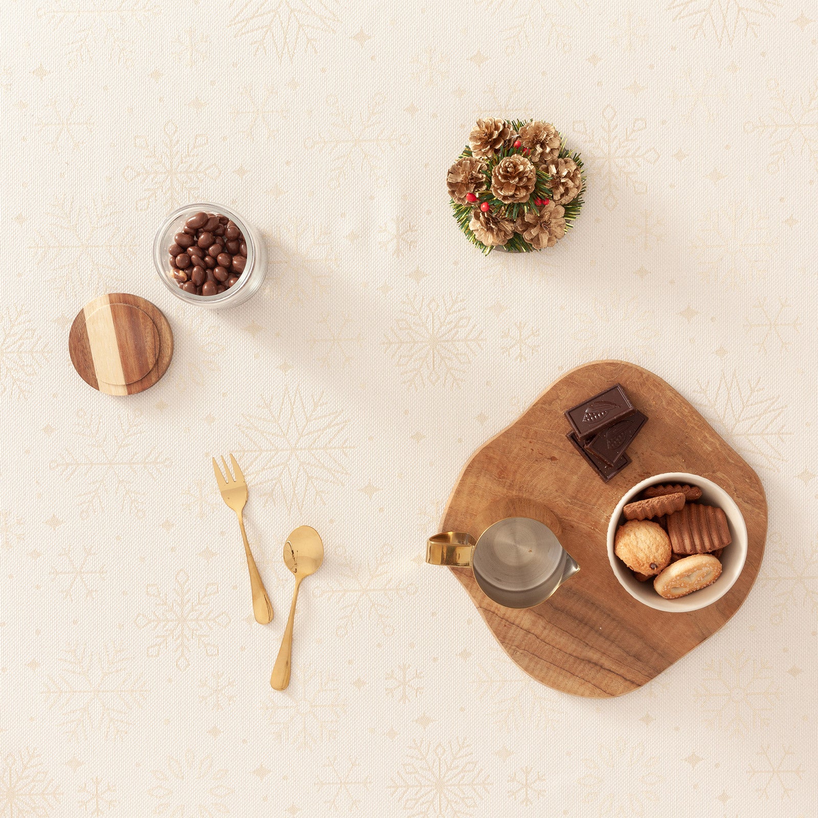 Tovaglia di Natale quadrata in cotone jacquard ecru 140x140 cm - Sparkle - 3