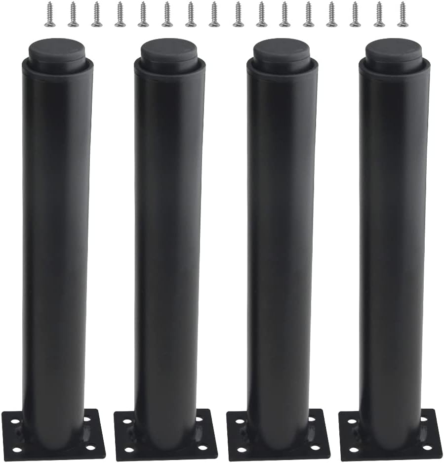 Zestaw 4 czarnych, wytrzymałych, metalowych, regulowanych nóżek meblowych – 25–42 cm – do stołów, łóżek, sof