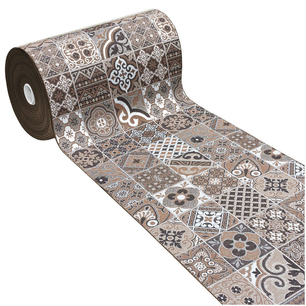 Dywan Kuchenny 54X240 cm Biegacz Burta Antypoślizgowy 100% Made in Italy Płytka Majolikowa Brązowy