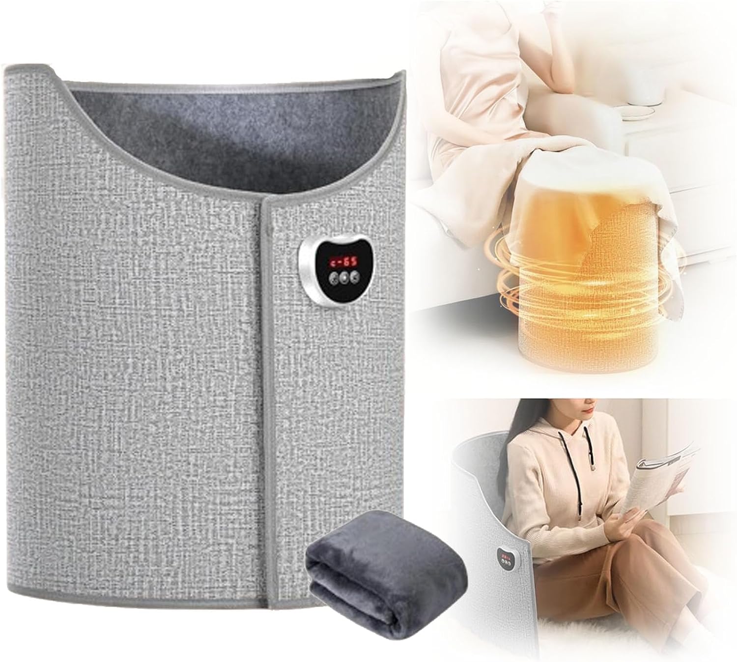 Składany, przenośny elektryczny ogrzewacz do stóp z miękkim pokrowcem (szary)