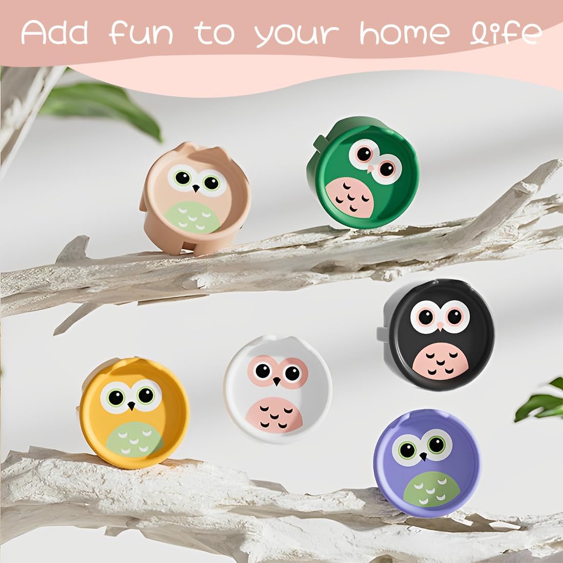 Ensemble de 4 protections de prise de courant pour bébé - Protections de prise de courant en silicone motif hibou - Sécurité enfant (blanc et abricot) - 6