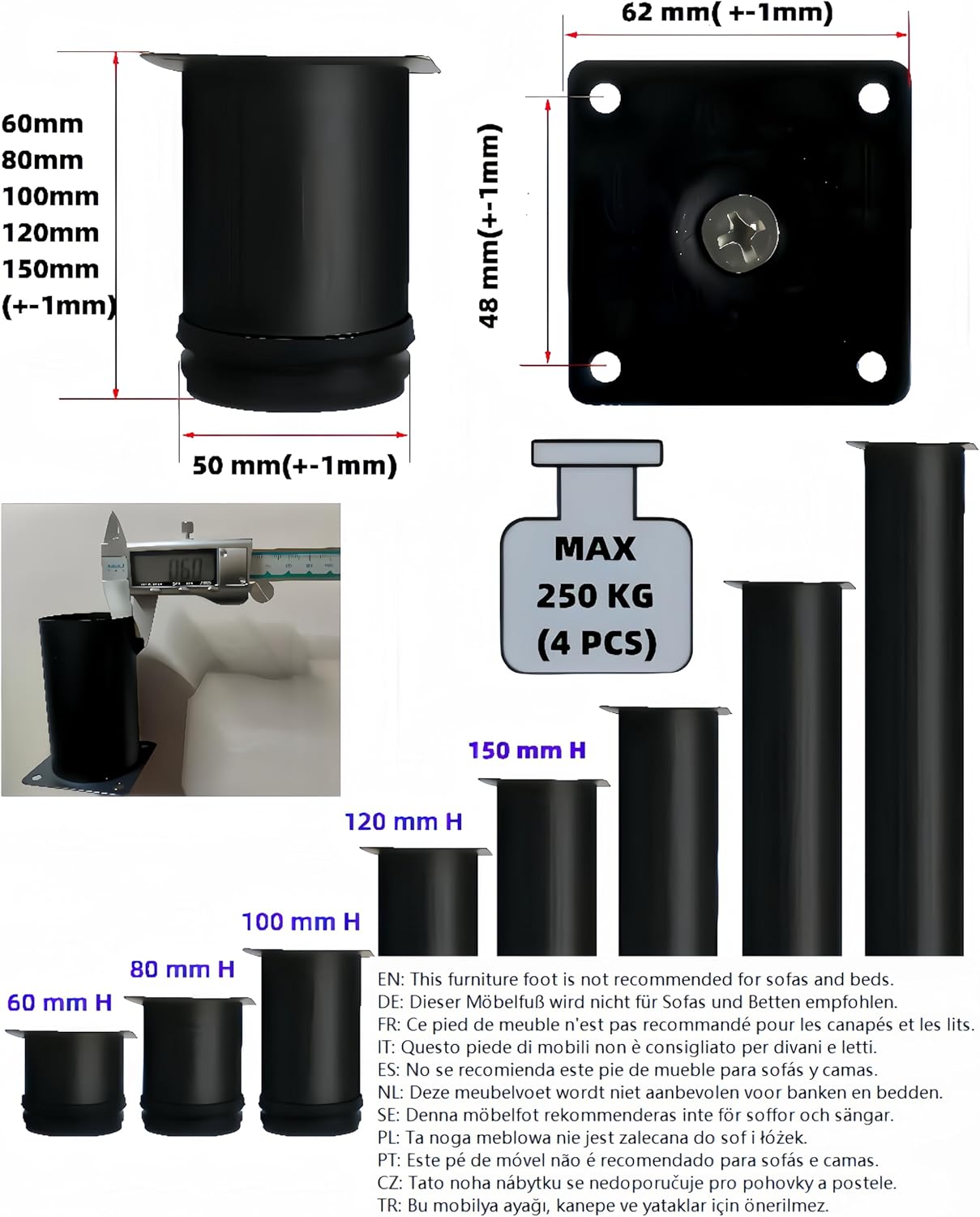 Set Di 4 Piedini Per Mobili Regolabili In Acciaio Inossidabile Altezza Regolabile Da 0 A 15 Mm 16 Viti In Acciaio Inossidabile Argento 8 Cm 98870551 - Foto 3