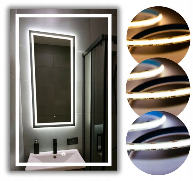 Lustro Led 90x110 cm COB 608 diod/m z Włącznikiem Dotykowym - 3 Barwy