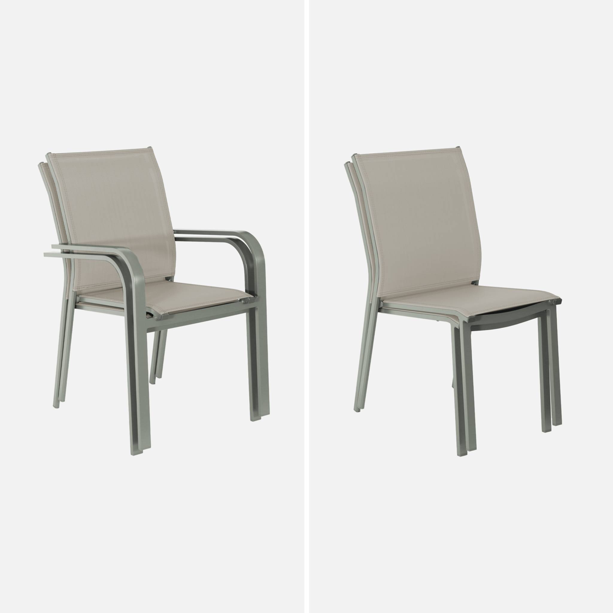 Tavolo da giardino allungabile in alluminio con 6 sedie e 2 poltrone, Verde kaki - 7