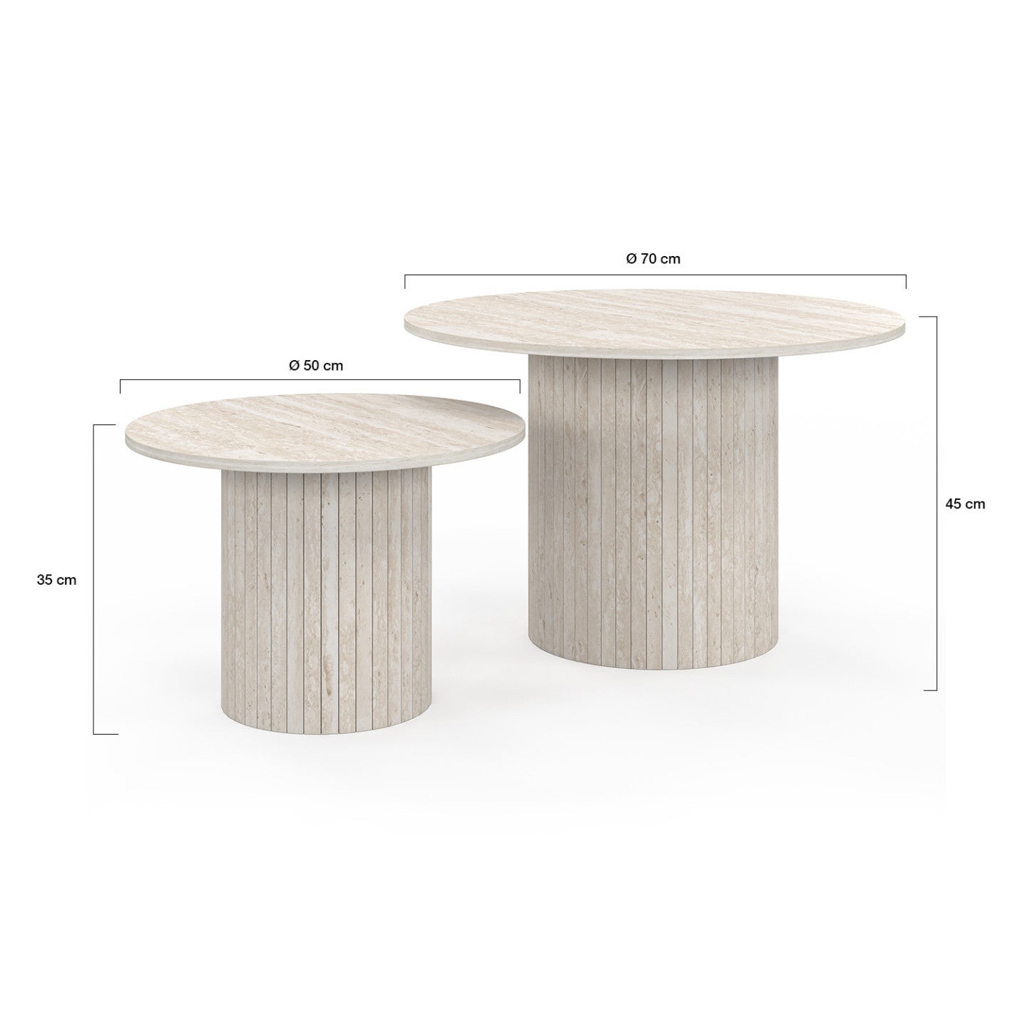Lot de 2 tables basses gigognes JULIETTE rondes 50/70 effet lattes travertin - 4