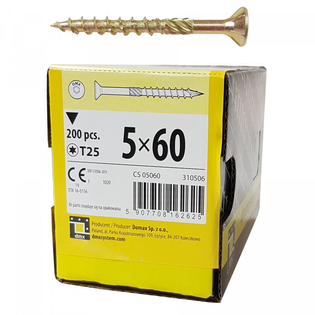 Boite de 200 Vis bois acier zingué 6x60 Empreinte Torx