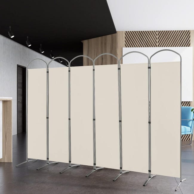 Paravento Con Ruote 4 Pannelli Marrone - Divisorio Interno/Esterno, Metallo, Tessuto Poliestere - Foto 3