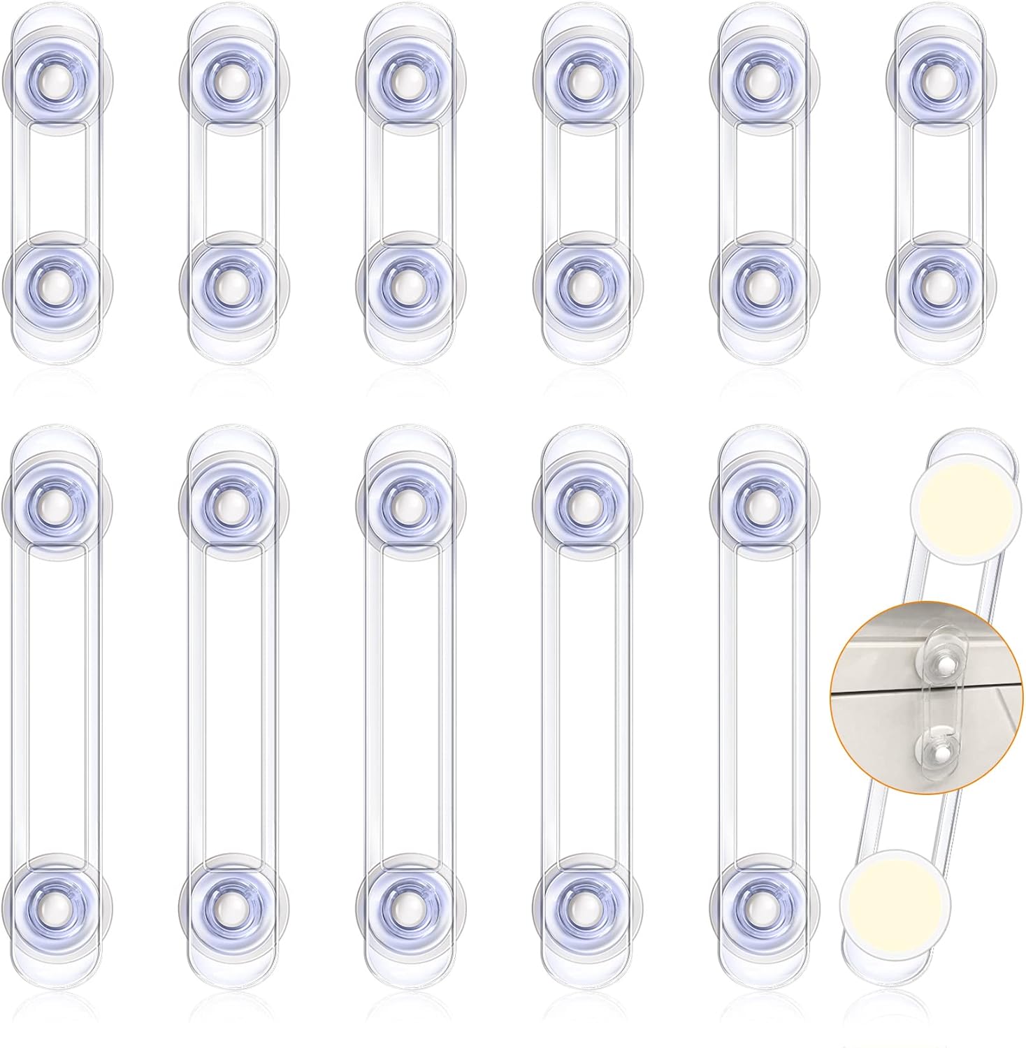 Zamki zabezpieczające dla dzieci, 12 sztuk, Zamki zabezpieczające do szuflad, szafek, drzwi, szafek, lodówek, przezroczyste plastikowe zatrzaski zabez