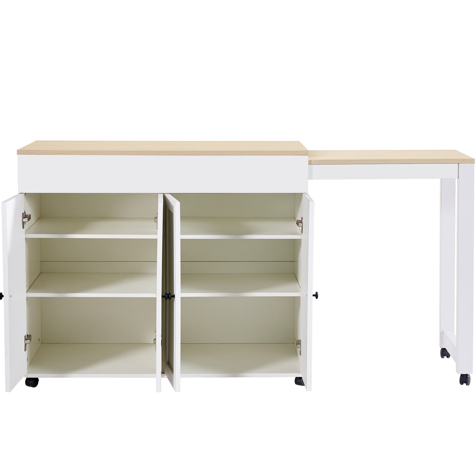 Ilot central de cuisine - avec plateau extensible - en MDF - avec 4 portes - Blanc - 7