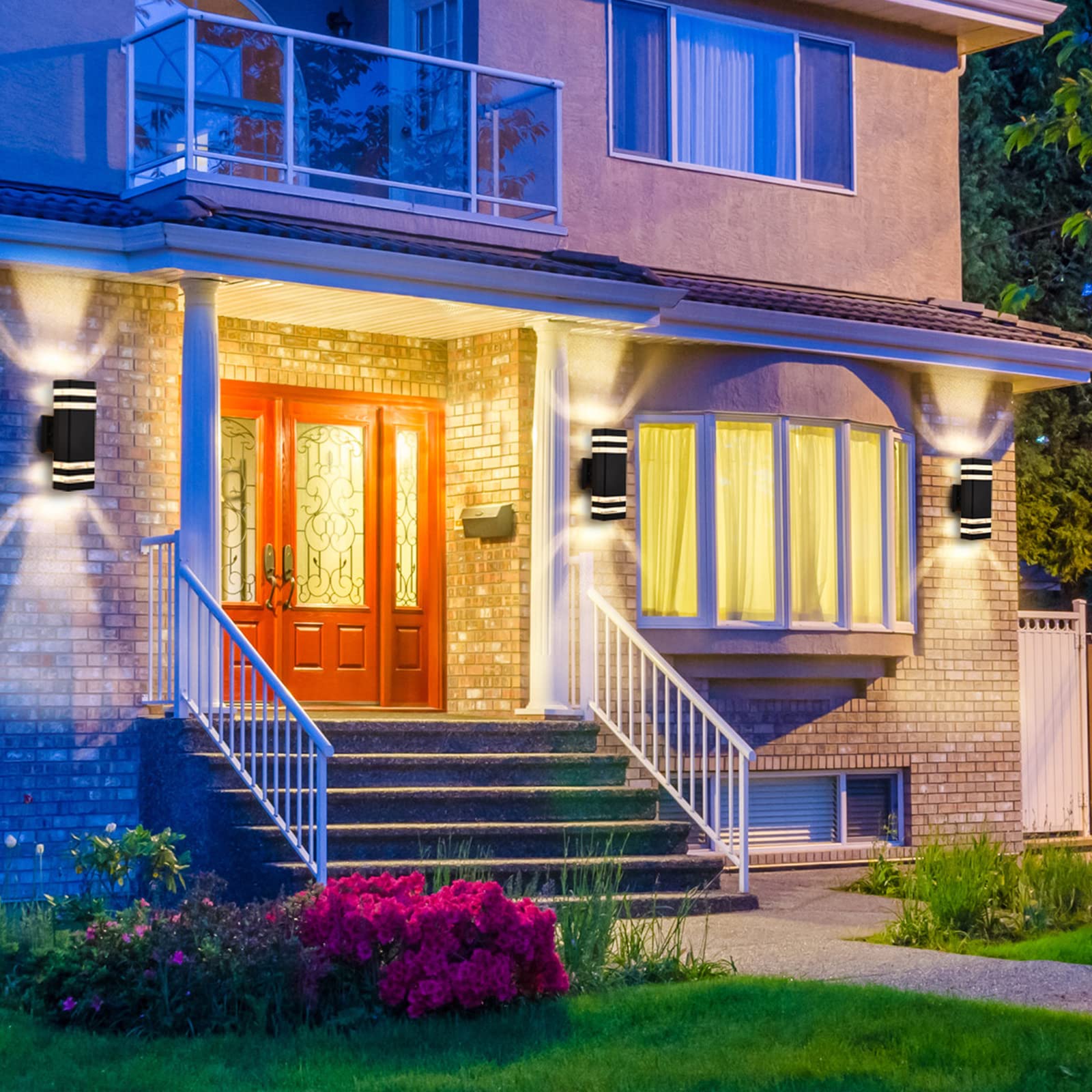 Set di 2 applique da parete moderne per esterni, in alluminio impermeabile, con luce dal basso verso l'alto, per verande e garage, 3000K (31*11cm) - 6