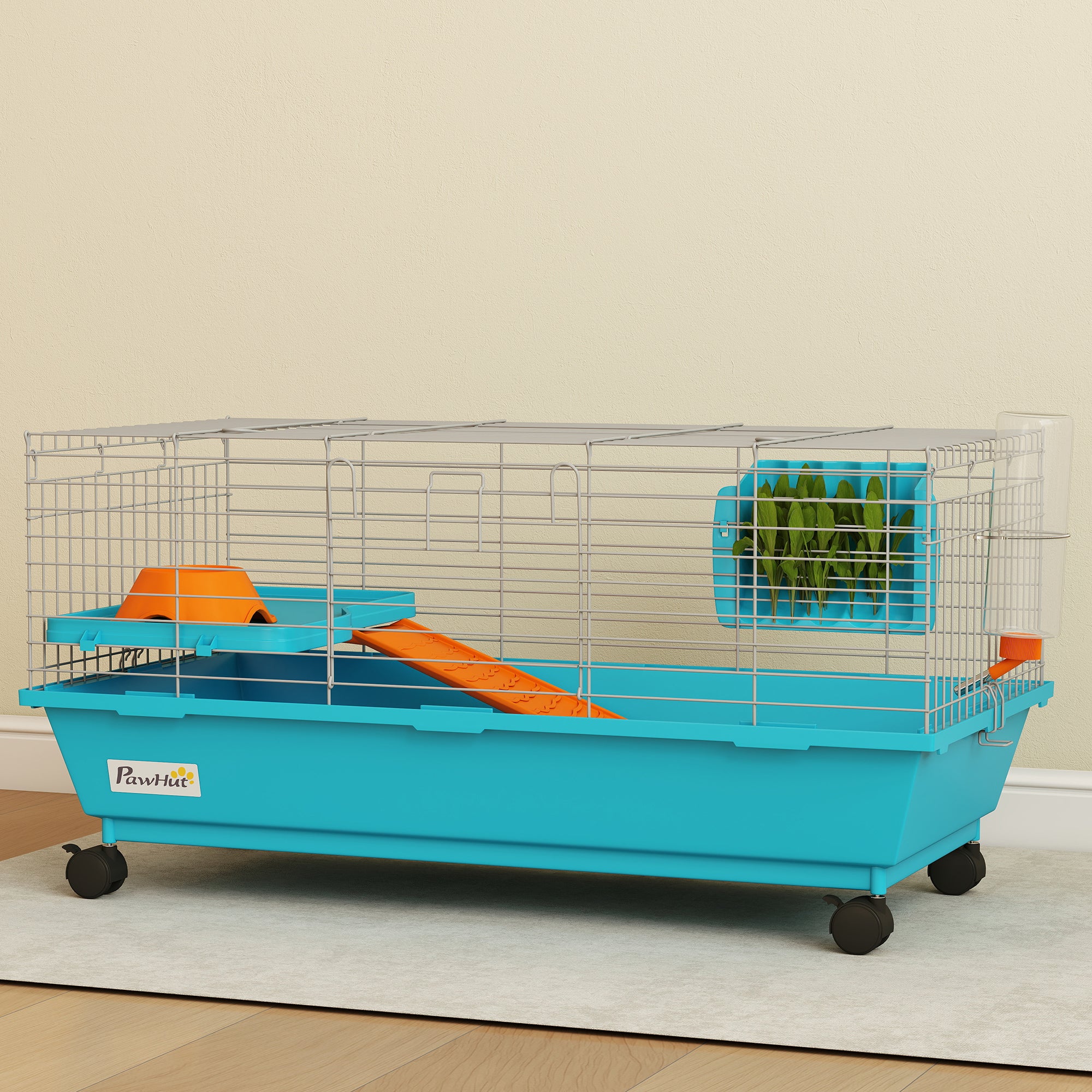 Gaiola para Animais Pequenos PawHut Metal, PP Azul 89x44x43 cm - 4