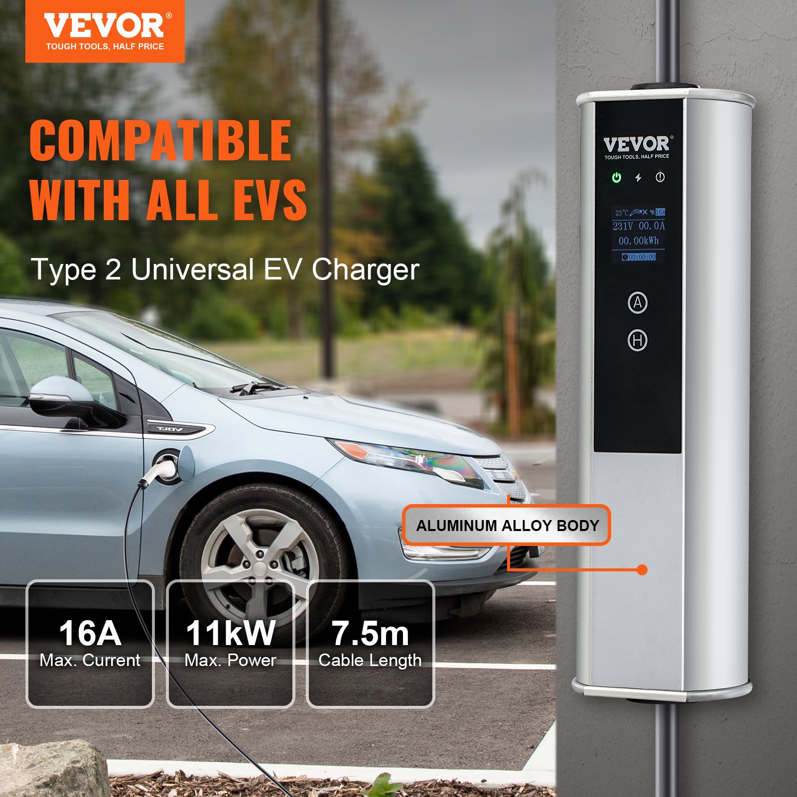 Câble De Recharge Voiture Électrique Type 2 11 KW 10 M – Charge Rapide Triphasé 16A, IP65, Compatible Tous Véhicules Type 2, Sac De Transport Inclus