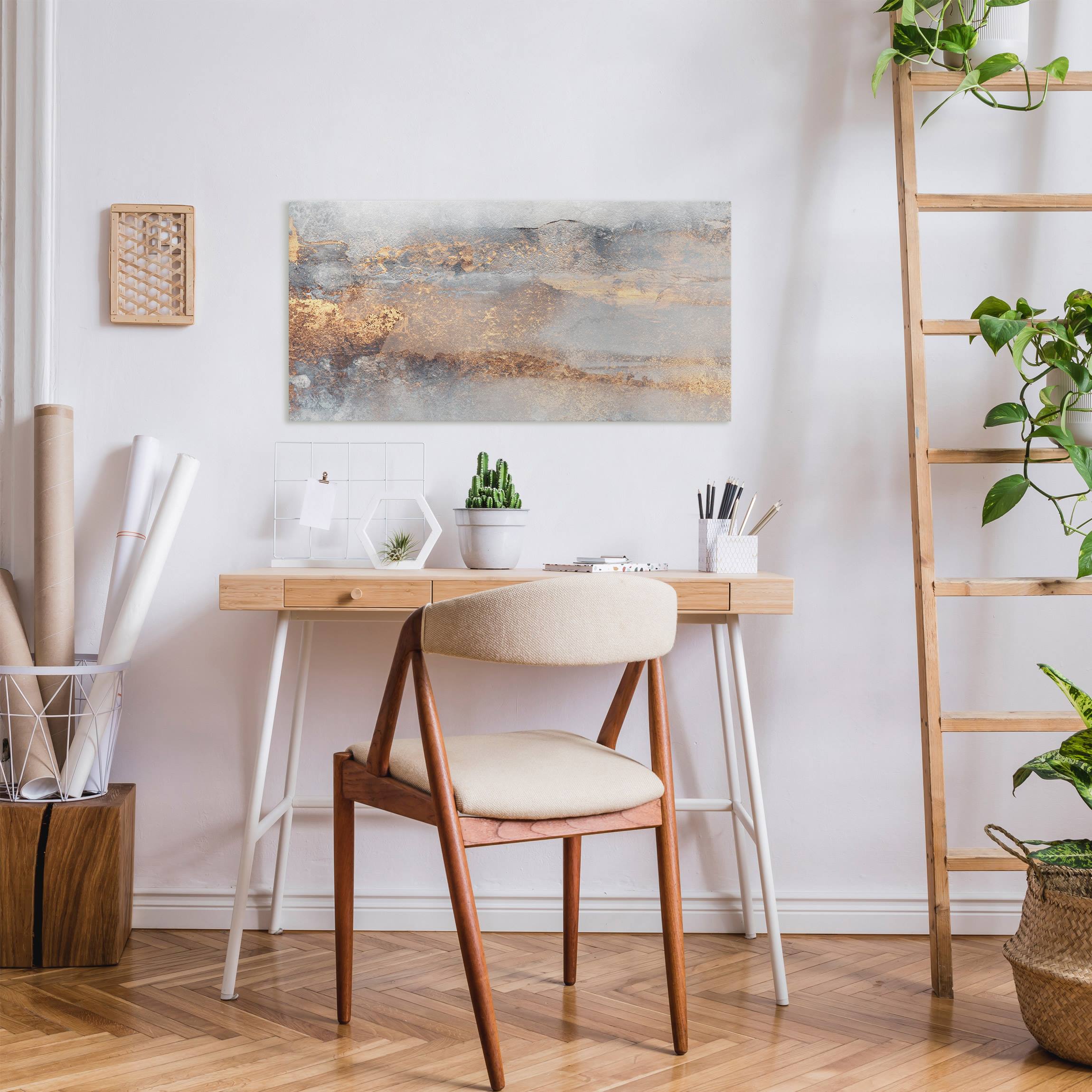 Impression sur toile tableau sur toile châssis gris art à motifs abstrait peinture 54 cuisine chambre à coucher salon couloir 100 x 50 cm - 3