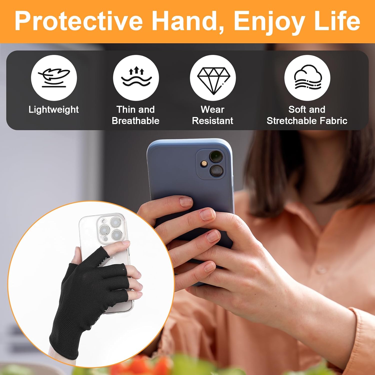 Lot de 6 paires de mitaines légères et respirantes, idéales pour le travail, le sport, la moto et la pêche. Protection anti-UV. - 2
