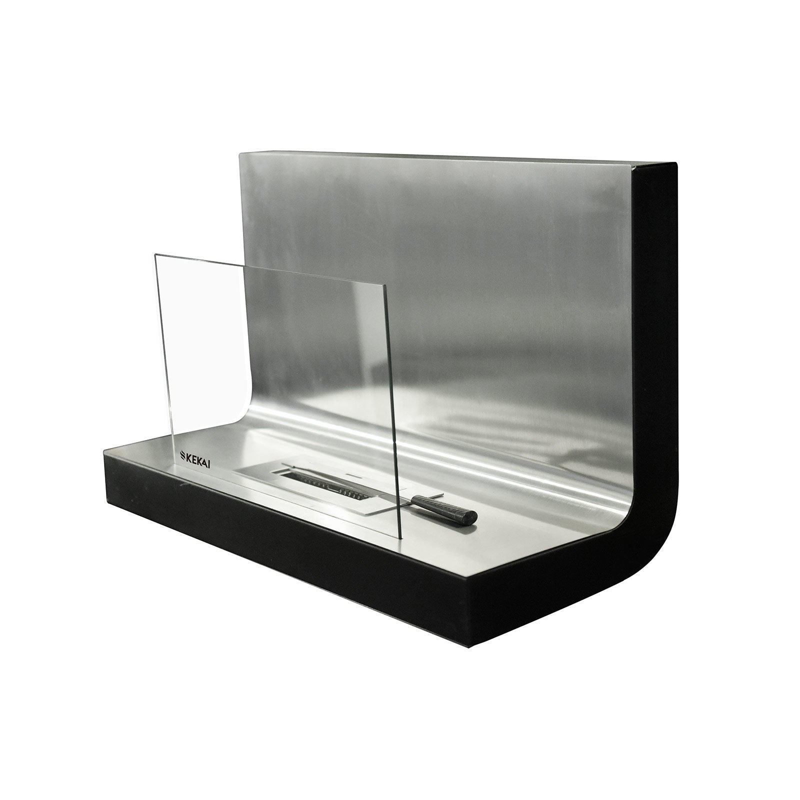 Biochimenea de pared kekai thera 80x35x50 cm quemador de acero inoxidable, vidrio templado y accesorio apagallamas
