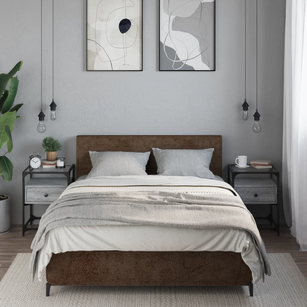 Stoliki nocne vidaXL Sonoma szary 40x40x55 cm drewno inżynieryjne i szkło zestaw 2 szt.