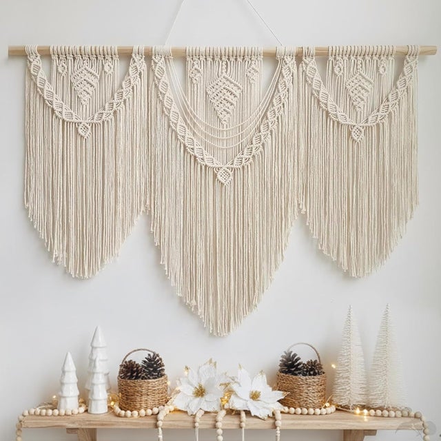 Hibisaws Tapeçaria de Parede Boêmia em Macramê, Grande, Tecida à Mão, 110 x 82 cm, Decoração de Parede para Quarto, Varanda e Presente