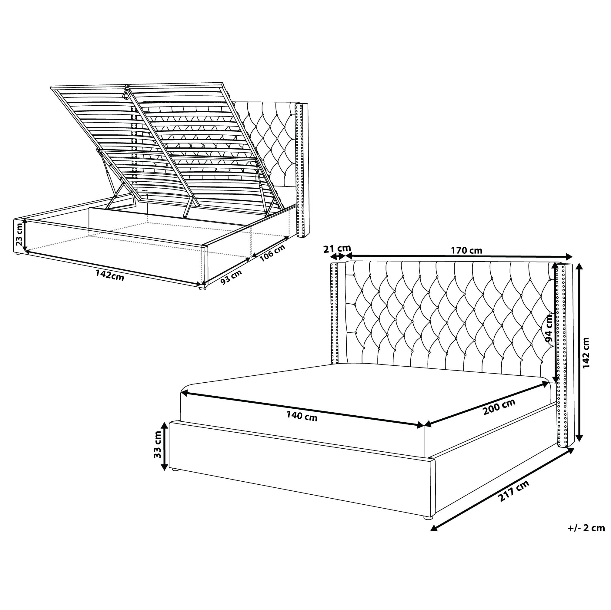 Letto contenitore Velluto LUBBON 140 x 200 cm Grigio - 3