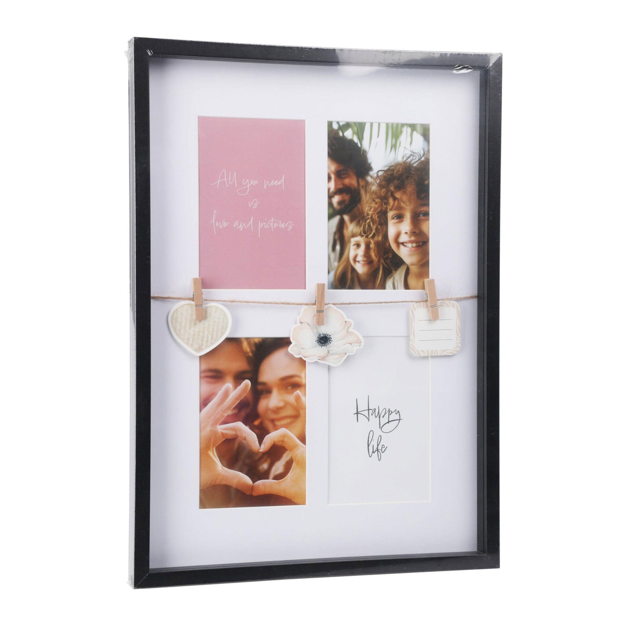 Wellhome marco de fotos para 4 fotos 31,3x2,7x43,5 cm en negro