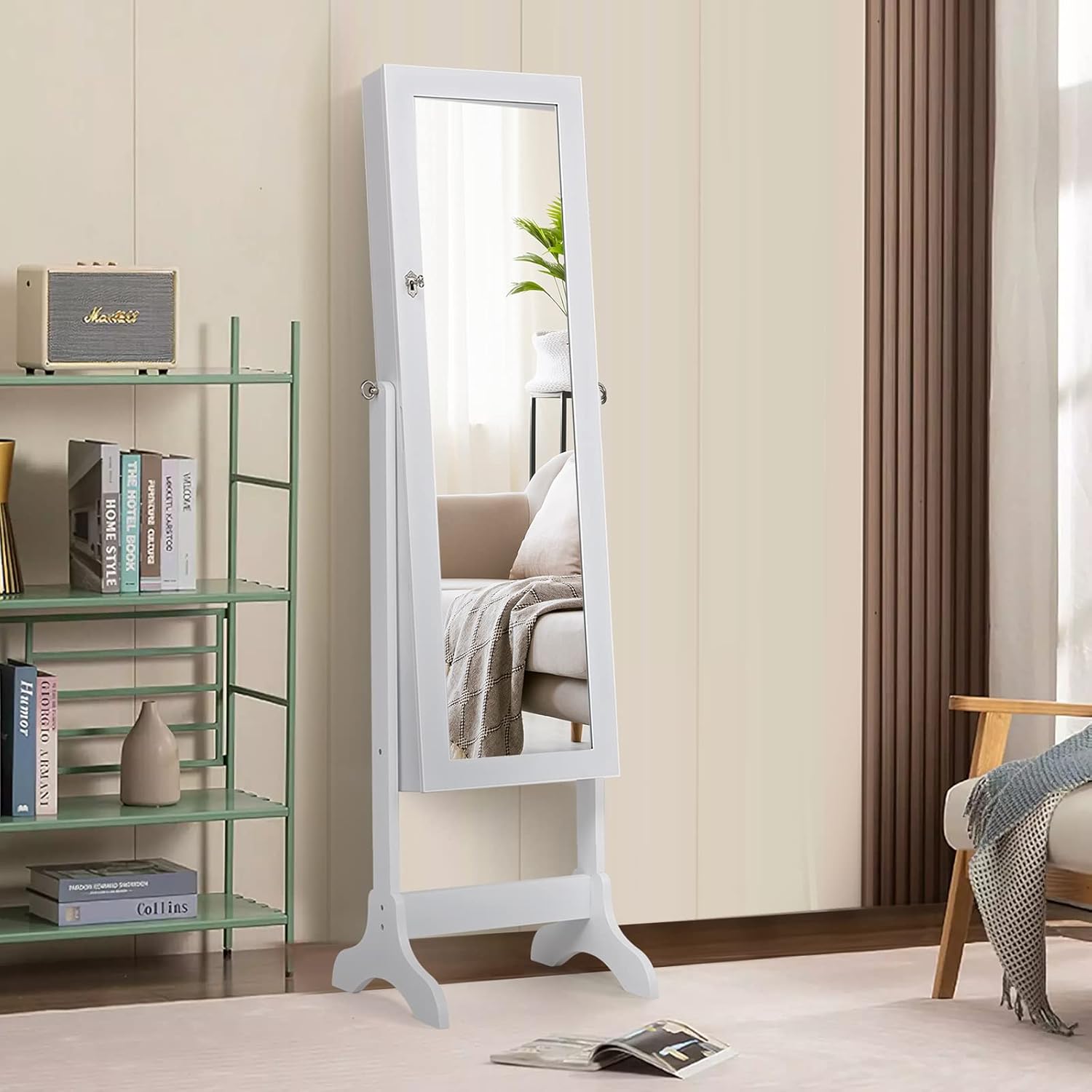 Armoire a Bijoux sur Pied avec Miroir Inclinable en 4 Positions, Armoire de Rangement Cosmetiques Verrouillable de Grande Capacite avec 6 Etageres - 5