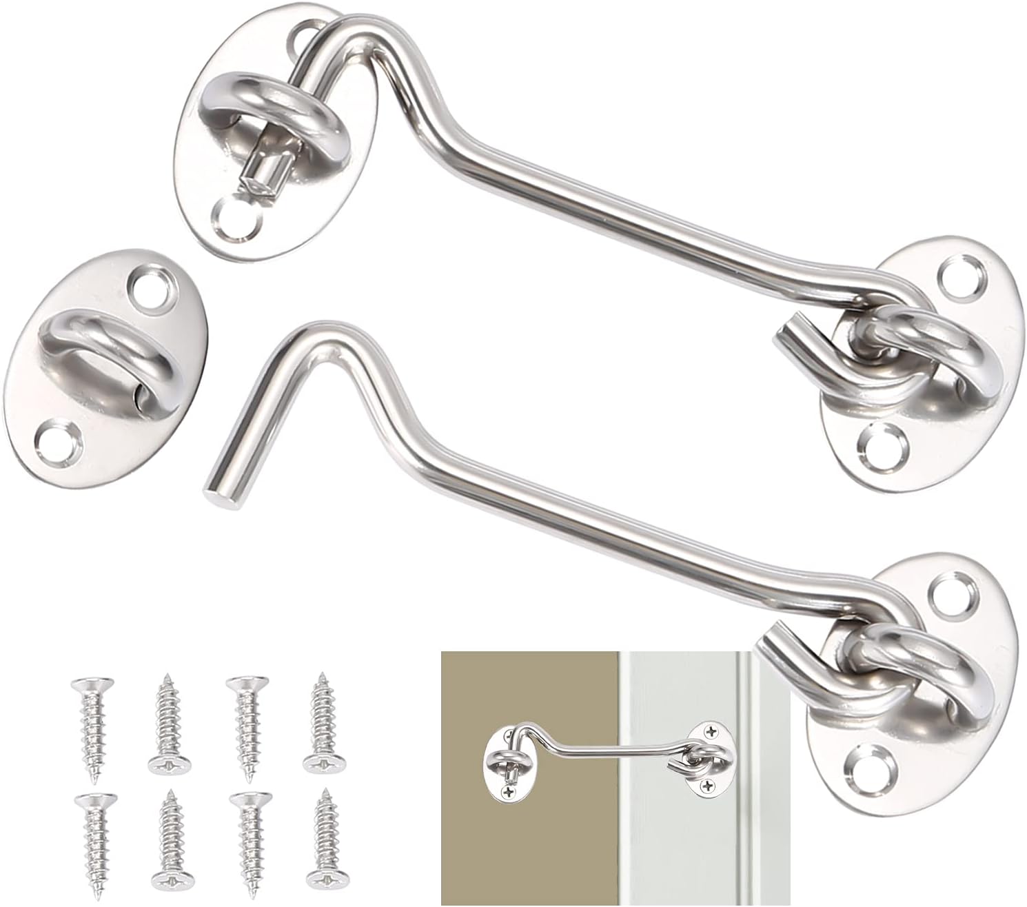 Haki ze stali nierdzewnej ze śrubami montażowymi do okien i drzwi do stodoły (10 cm), 2 sztuki, srebrne