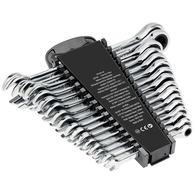 Jeu De 8 Clés à Cliquet Flexibles Stubby - Têtes Mobiles 180°, 72 Dents, 9-17 Mm, Acier CRV Noir