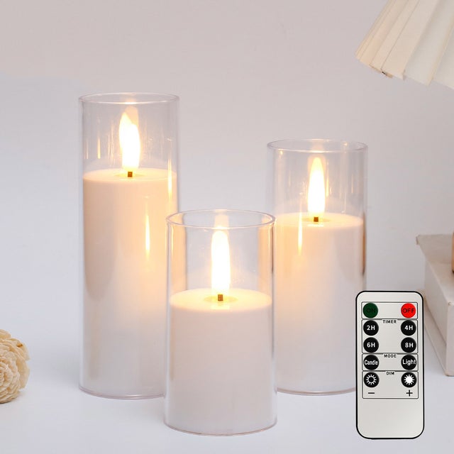 Lote de velas LED acrílicas sin llama y parpadeantes con control remoto y temporizador alimentadas por pilas de cm x velas de plástico